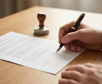 Notary stamp and seal on a signed document